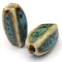 Thumbnail of CERSqBar-BLGR - Handmade square barrel shaped ceramic bead - blue/green color.