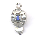 Thumbnail of SSBOXSTONE07 - Sterling oval box clasp w/corrugated edge and faceted oval stone