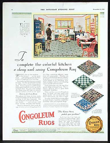 1929 CONGOLEUM KITCHEN RUGS LG COLOR AD #0088-067