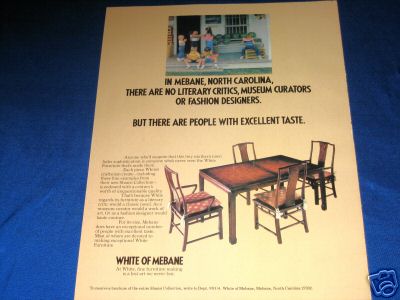 Furniture  on Furniture Ads   White Of Mebane Furniture   Nc Table   Chairs 1984 Ad