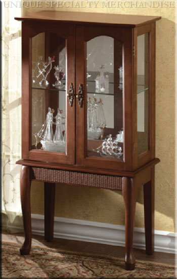 Elegant Wood Glass Door Curio Cabinet