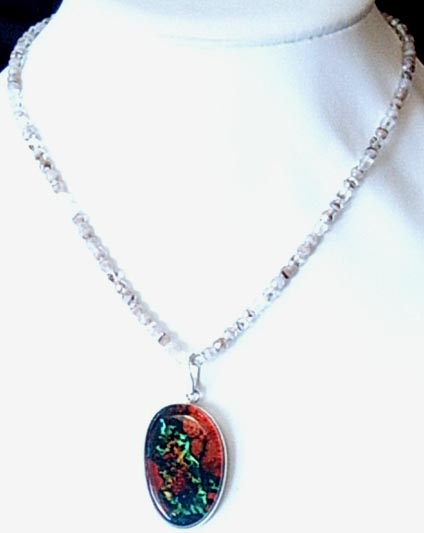 Clear with Earthy Tone Tanish with Pendant Necklace