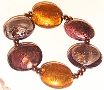 Gold  Purple  Silver Foiled and Bronze Beads Stretch Bracelet