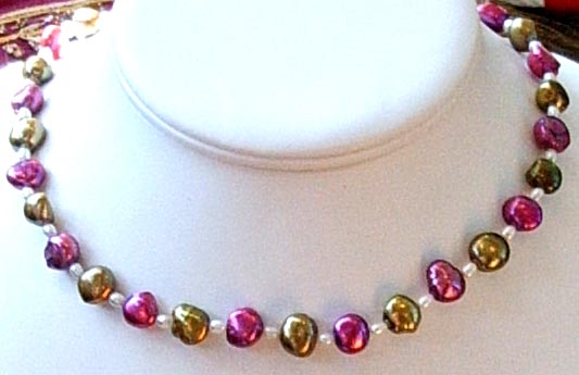 Burgandy   Gold  & White Necklace Necklace