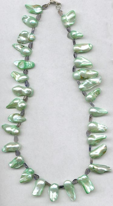 Irregular Shaped Green Freshwater Pearls & Iolite Necklace