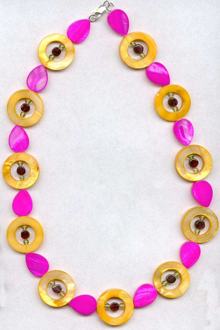 Mother Of Pearl With Garnet & Peridot Necklace