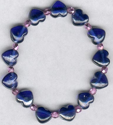 Blue Hearts With Purple Stretch Bracelet