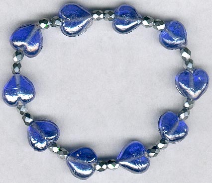 Blue Hearts With Silver Stretch Bracelet