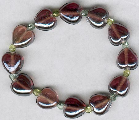 Purple Hearts With 2 Different Green Stretch Bracelet