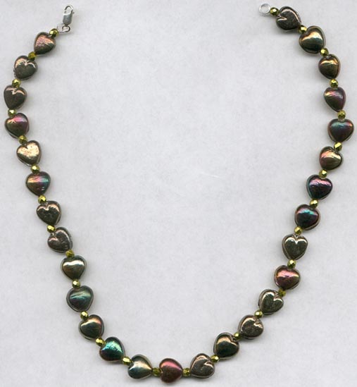 Bronze Hearts With Green Necklace