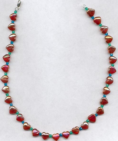 Red Hearts With Green & Blue Necklace