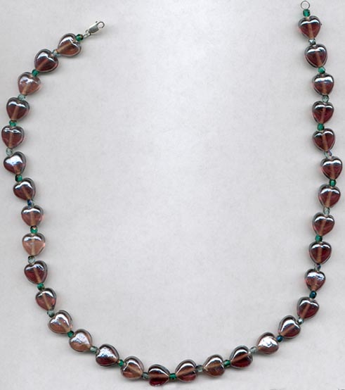 Purple Hearts With 2 Greens Necklace