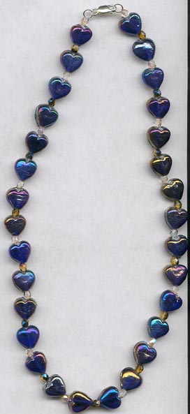 Purpley Blue Hearts With Pink & Topaz Necklace