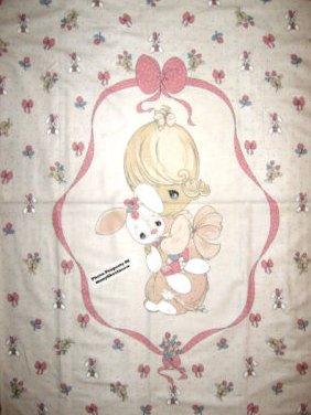 Girl Bunny Precious Moments rare Fabric wall Panel throw to sew Vintage 