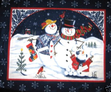 Snowmen Family snowballs in Winter Fleece Blanket Panel 
