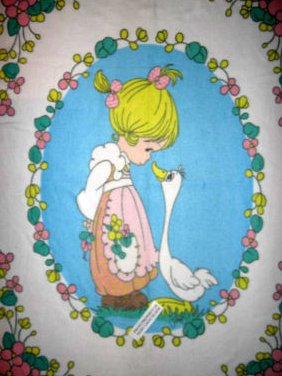 Precious Moments fleece blanket Goose Girl  Rare with finished serged edges 