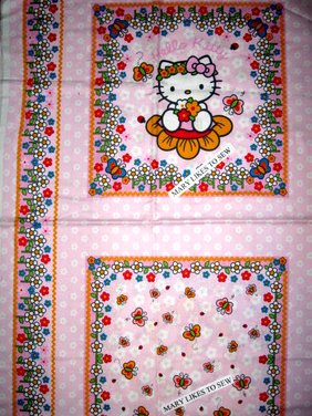 Image 0 of Hello Kitty with a floral headband One Set of 2 Pink Pillow Panels Fabric  Rare