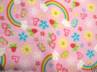 Image 0 of Rainbows hearts flowers receiving or Toddler Nap pink Flannel Blanket 