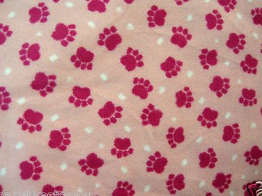Image 0 of Pet dog or cat or baby blanket pink puppy paw prints new handmade