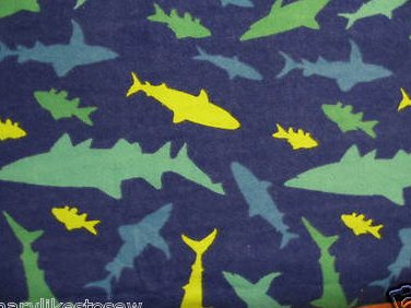 Image 0 of Sharks blue and green Flannel toddler Day Care Blanket 