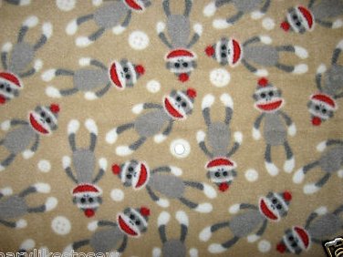 Sock Monkey Fleece  blanket toddler daycare comfort blankie 29 X 45