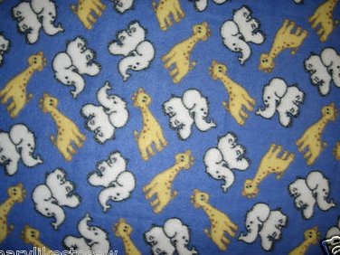 Elephant and Giraffe handmade blue Fleece baby or toddler blanket 29x42