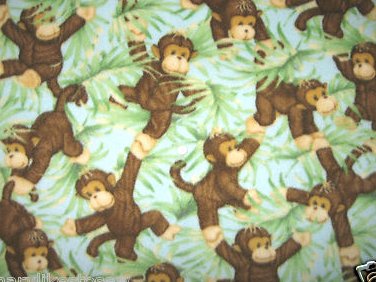 Monkey green leafs fleece baby swaddling  blanket 32x30