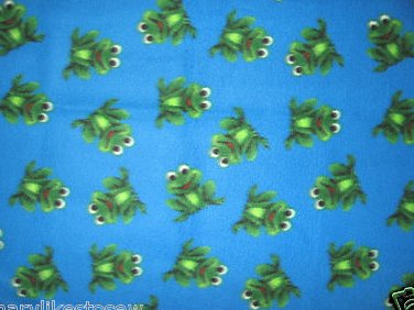 Image 0 of Frogs blue Handmade for boy toddler child bed size fleece blanket