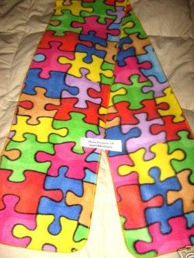 Image 0 of Puzzle Pieces Autism Awareness Fleece Scarf with Finished edge No Fringe