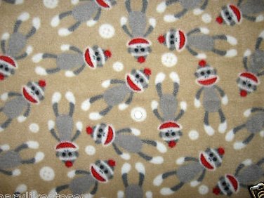 Sock Monkey white buttons Fleece  blanket toddler day care comfort 29X36