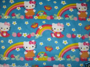 Image 0 of Hello Kitty Flower Butterfly Rainbow baby blanket Handmade with licensed fleece