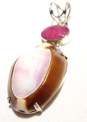 Ruby Pendant Sea Shell Sterling Silver Gem