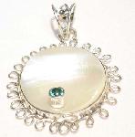 Blue Topaz Mother of Pearl Pendant Sterling Silver 925 :  gemstone mop pendant topaz