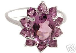 AMETHYST FLOWER RING 7 GENUINE 3.50 CT GEMSTONE SILVER