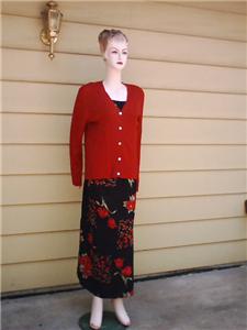 Black red tulips dress red cardigan XL :  extra large red cardigan black fress cardigan jacket