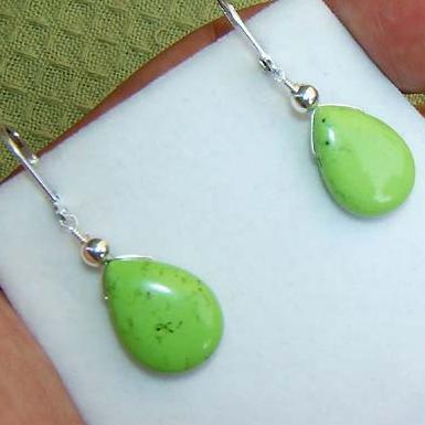 Green Earrings Processed Turquoise Lever Back Silver : green turquoise sterling silver classic earrings