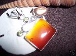Carnelian Agate Peridots Beige FW Pearl Silver Pendant
