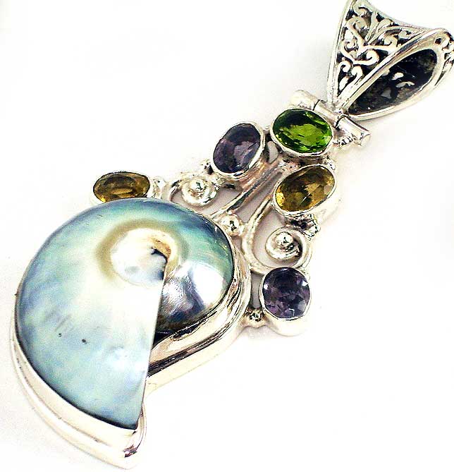 Shell Citrine Amethyst Peridot Gems Sterling Silver Pendant from classiquetreasures.org