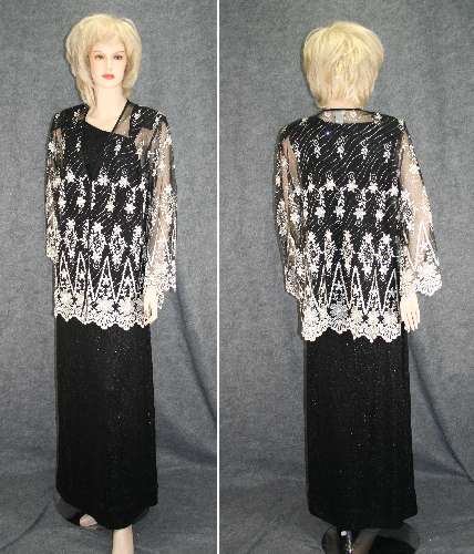 Black and White Lace Tunic Evening Blouse Size 2X :  formal clothing white sheer