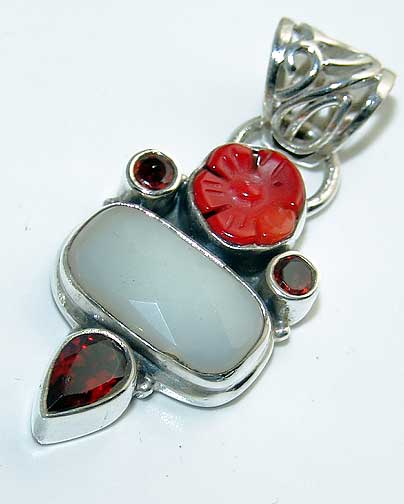 Coral Pendant Garnet Shell Sterling Silver