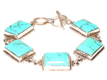 Turquoise Bracelet 7 1/2'' Sterling Silver :  gemstones bracelet classic gems