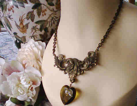 Renaissance Necklace Medieval Smokey Glass Heart Pendant : bronze finish necklace heart pendant bronze color classic treasures