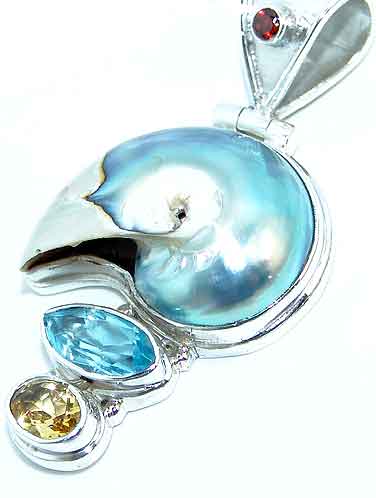 Shell topaz pendant citrine sterling silver :  new jewellery genuine gemstone jewelry ocean shell