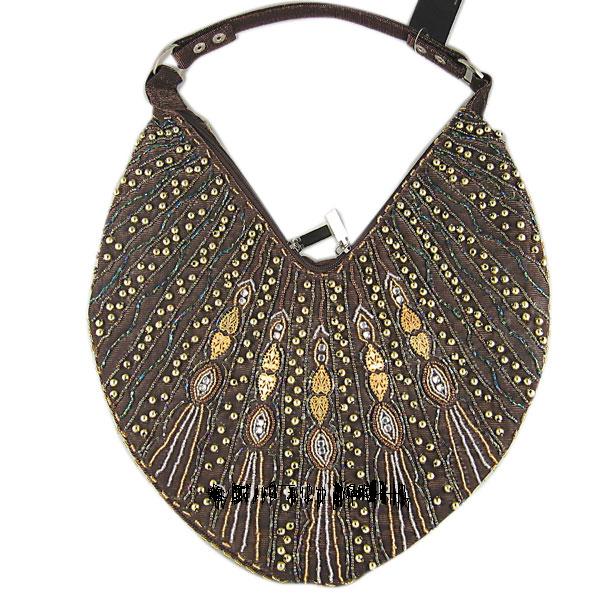 Bohemian Boho Hobo Purse Brown Beaded Handbag :  new classic treasures bag bronze