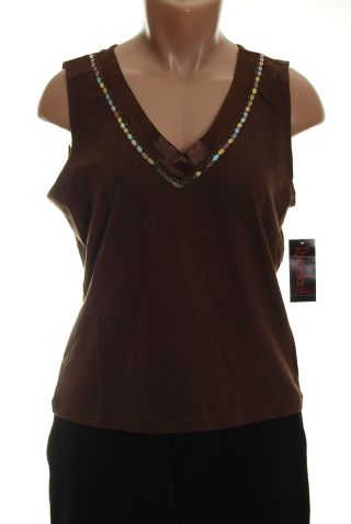 Rafaella Brown Shirt Tank Top S Petite new Sequins : petite size top apparel petite sequined top
