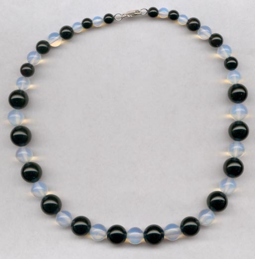 Black Onyx And Opalite Round Graduated Necklace