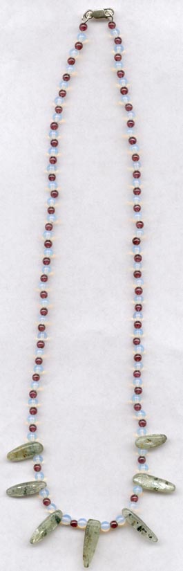 Green Kyanite Drops With Garnet And Opalite Necklace