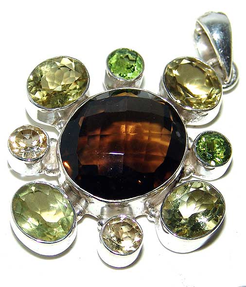 Smoky Topaz Pendant Citrine Peridot Sterling Silver Gemstone Jewelry :  jewelry smoky topaz genuine gems green peridot