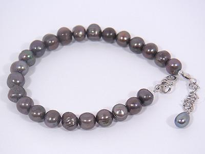 Black silver pearl bracelet natural peacock FW pearls silver jewelry from classiquetreasures.org