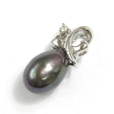 Peacock blue black pearl pendant heart sterling silver jewelry :  necklace jewellery blue pearl pendant